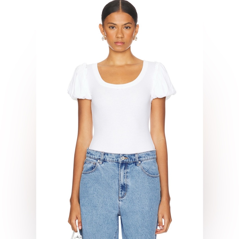 NWOT Free People Intimately Revolve White Ivory Short Puff Sleeve Bodysuit Top